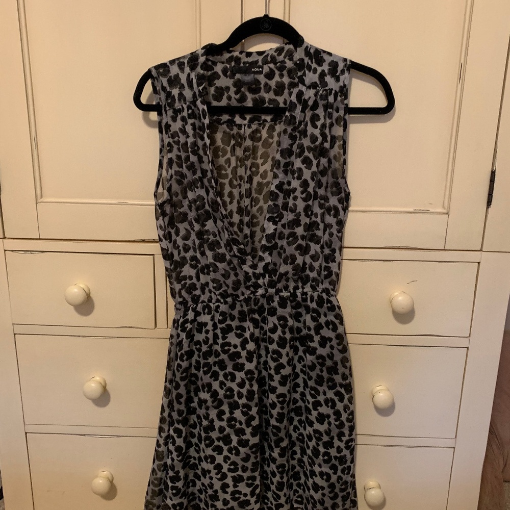 Aqua: Grey-and-black leopard print dress